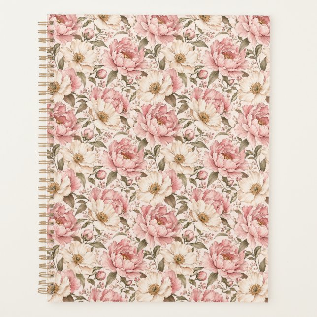 Vintage Blooming Peonies Pattern Planner (Front)