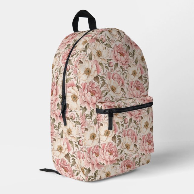 Vintage Blooming Peonies Pattern Printed Backpack (Back Corner Left)