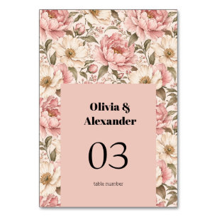 Vintage Blooming Peonies Pattern Table Number