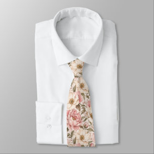 Vintage Blooming Peonies Pattern Tie