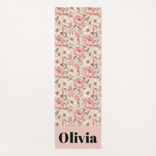Vintage Blooming Peonies Pattern Yoga Mat