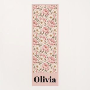Vintage Blooming Peonies Pattern Yoga Mat