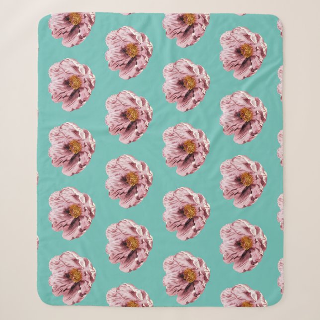 Vintage blooming peony  fleece blanket (Front)