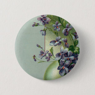 Vintage Blooming Purple Flowers in an Easter Egg 6 Cm Round Badge