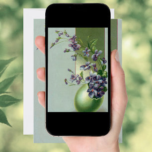 Vintage Blooming Purple Flowers in an Easter Egg Holiday Card