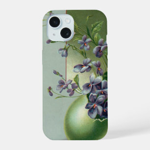 Vintage Blooming Purple Flowers in an Easter Egg iPhone 15 Case