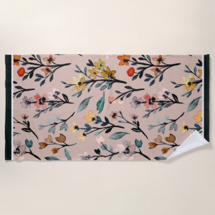 Vintage Blooms: Dusty Rose Boho Floral Watercolor Beach Towel