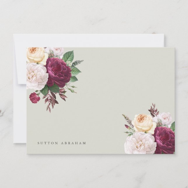 Vintage blooms floral flat note card (Front)