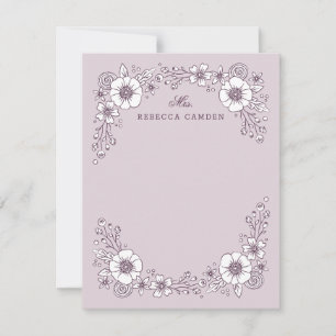 Vintage Blooms Floral Stationery Card - Purple
