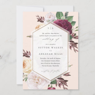 Vintage blooms floral wedding invitation