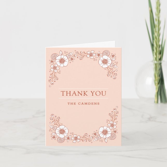 Vintage Blooms Wedding Thank You Card - Orange (Front)