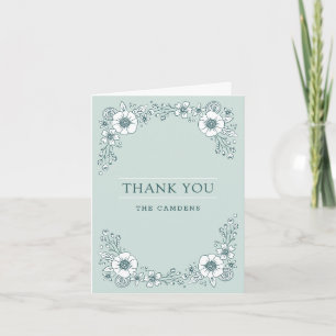 Vintage Blooms Wedding Thank You Card - Teal