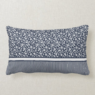Vintage Bloomy striped navy blue & white pattern Lumbar Cushion