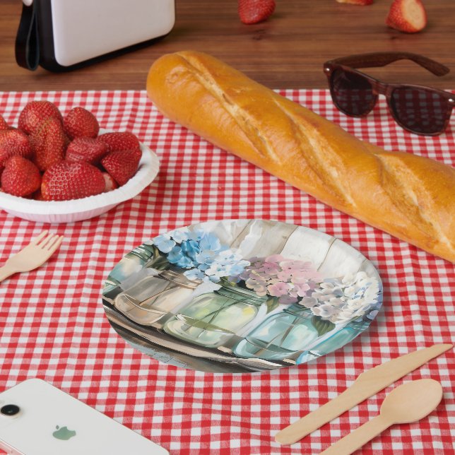 Vintage Blossom Hydrangea Mason Jars Paper Plate (Picnic)