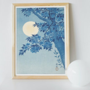 Vintage Blossoming Cherry On A Moonlit Night Poster