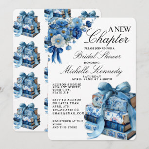 Vintage Blue A New Chapter Bridal Shower  Invitation