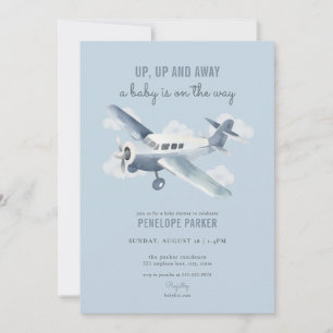 Vintage Blue Aeroplane Baby Shower Invitation