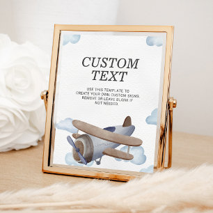Vintage Blue Aeroplane Birthday Party Custom Sign