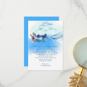 Vintage Blue Aeroplane Watercolor Baby Boy Shower Thank You Card
