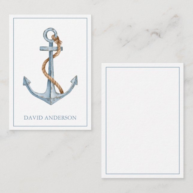 Vintage Blue Anchor With Rope Personalised Card (Front/Back)