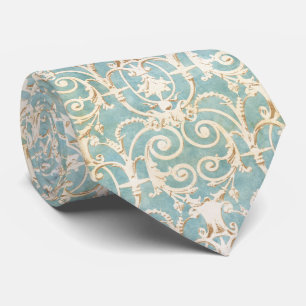 Vintage Blue and Beige Damask Pattern Tie