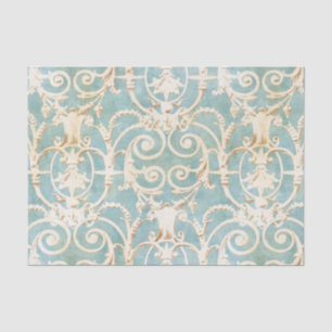 Vintage Blue and Beige Damask Pattern Tissue Paper