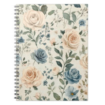 Vintage Blue and Blush Rose Floral