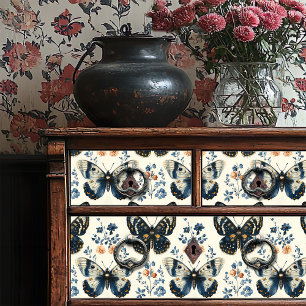 Vintage Blue And Cream Butterfly Floral Crafting Tissue Paper