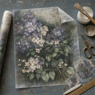 Vintage Blue and Cream Hydrangea Floral Decoupage Tissue Paper