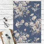 Vintage Blue and Cream Wedding Floral Decoupage Tissue Paper<br><div class="desc">Beautiful vintage cream coloured flowers on blue background.  Perfect for junk journals,  decoupage or wedding and bridal shower projects.</div>