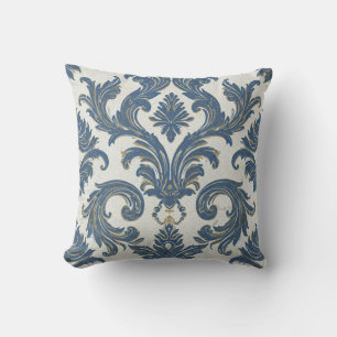 Vintage Blue and Gold Baroque Damask Cushion