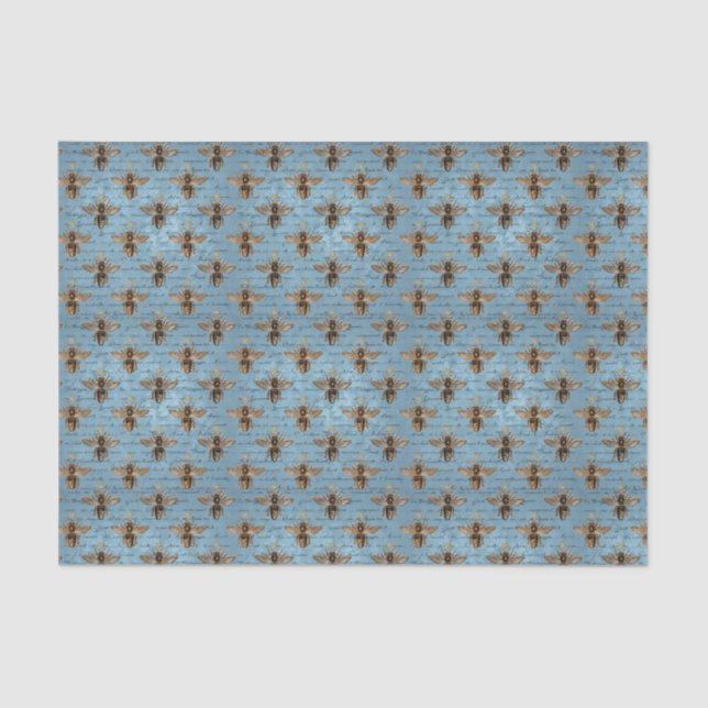 Vintage Blue and Gold Bee Tissue Paper (Front)