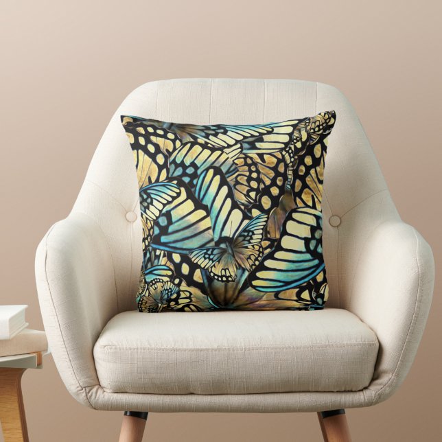Vintage Blue and Gold Butterfly Wing Collage Cushion (Creator Uploaded)