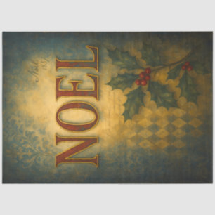 Vintage Blue and Gold Christmas Noel with Holly Tissue Paper