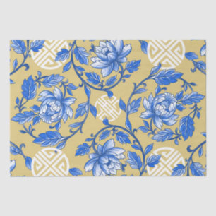 Vintage Blue and Gold Floral Chinoiserie Tissue Paper