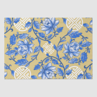 Vintage Blue and Gold Floral Chinoiserie Tissue Paper