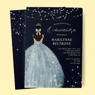 Vintage Blue and Gold Princess Quinceañera Invitation
