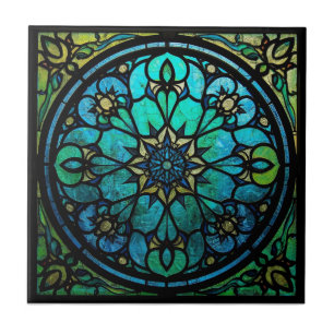 Vintage Blue And Green Art Nouveau Floral  Ceramic Tile