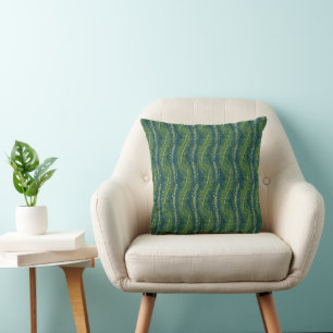 Vintage Blue And Green Palm Tree Leaf Pattern Cushion