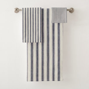 Vintage Blue And Off White Ticking Towel Set