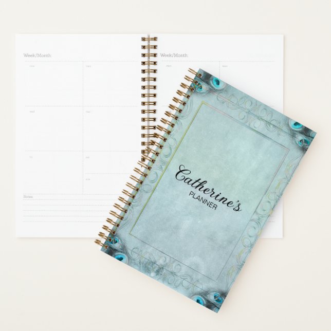 Vintage Blue and Peacock Feathers Planner (Display)