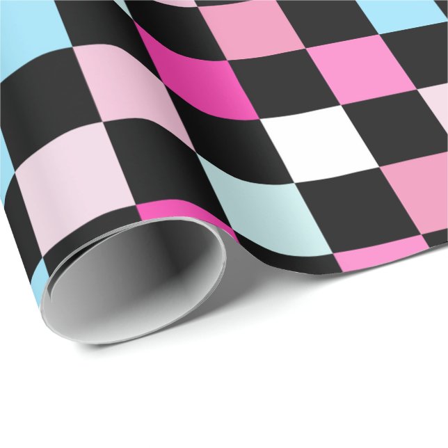 Vintage Blue and Pink Checkered Pattern Wrapping Paper (Roll Corner)