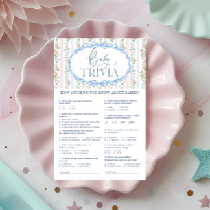 Vintage Blue and Pink Floral Baby Trivia Game
