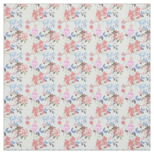 Vintage Blue and Pink Floral Chintz Pattern Fabric