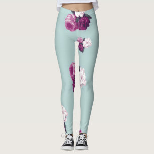 Vintage Blue and Purple Rose Pattern Leggings