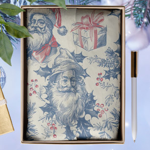 Vintage Blue and Red Santa Decoupage  Tissue Paper