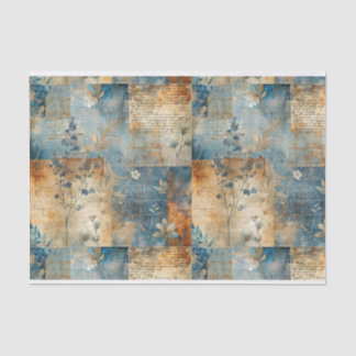 Vintage Blue and Sepia Floral Collage Pattern #1 Tissue Paper