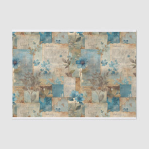 Vintage Blue and Sepia Floral Collage Pattern #2 Tissue Paper