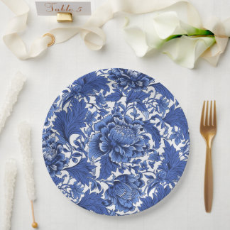 Vintage Blue and White Chintz Traditional Paper Plate