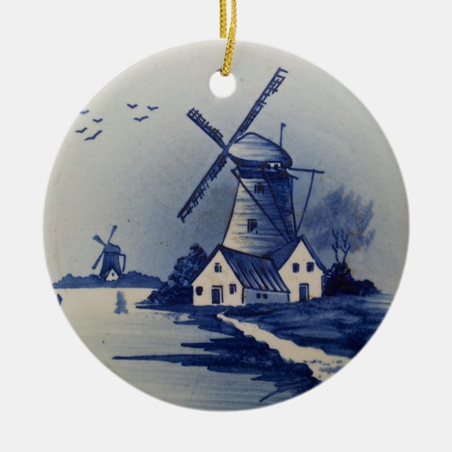 Vintage Blue and White Delft Ceramic Ornament (Front)